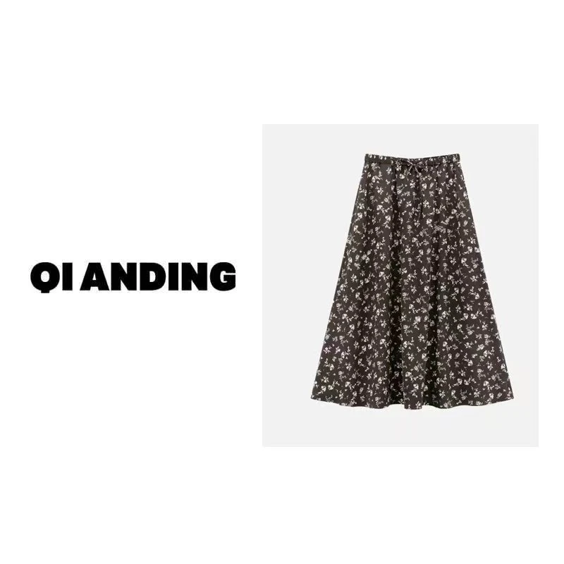 【QIANDING】2024新款“晚棠碎花半裙”法式时尚女装半身裙243060