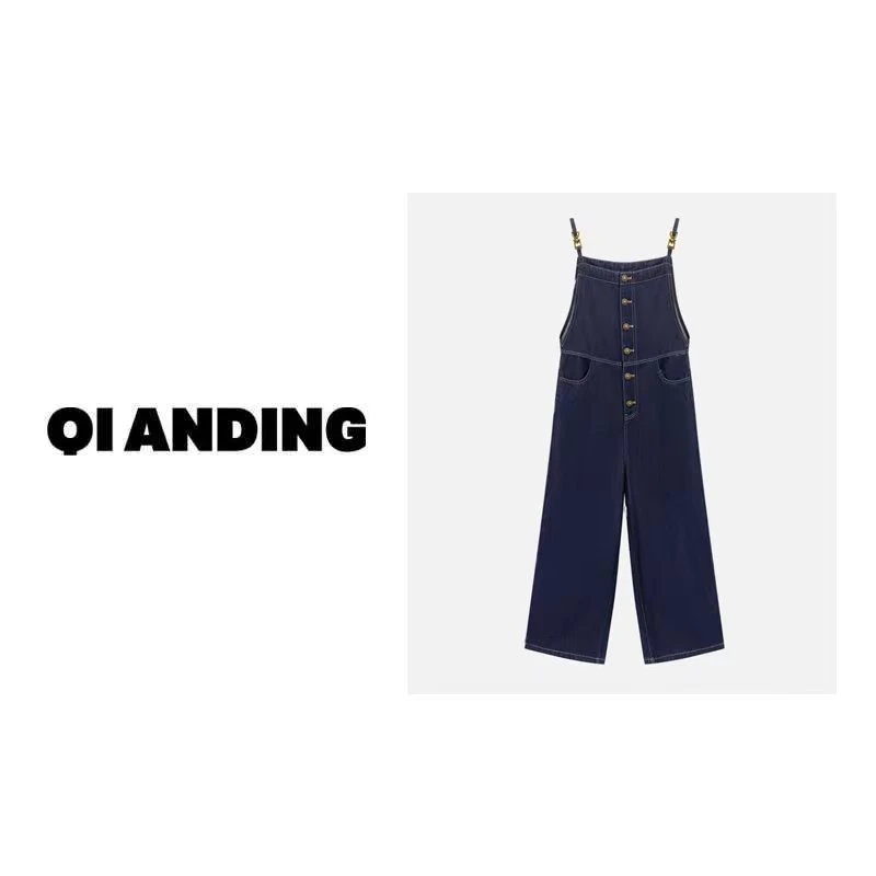 【QIANDING】2024新款 “超薄背带裤‘’休闲极简风直筒裤241022