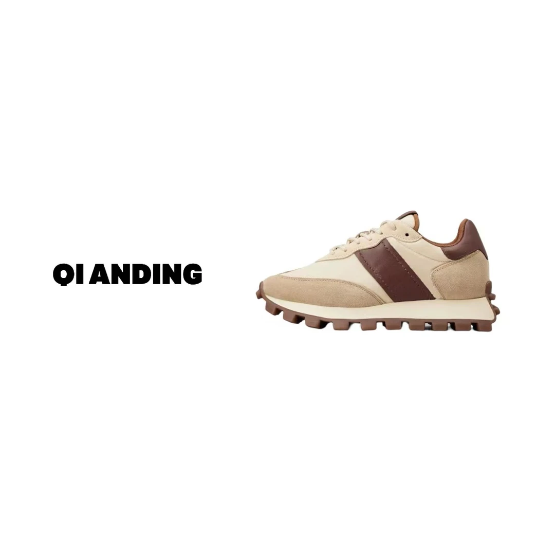 【QIANDING】2023新款经典舒适时尚厚底拼色老爹鞋232998