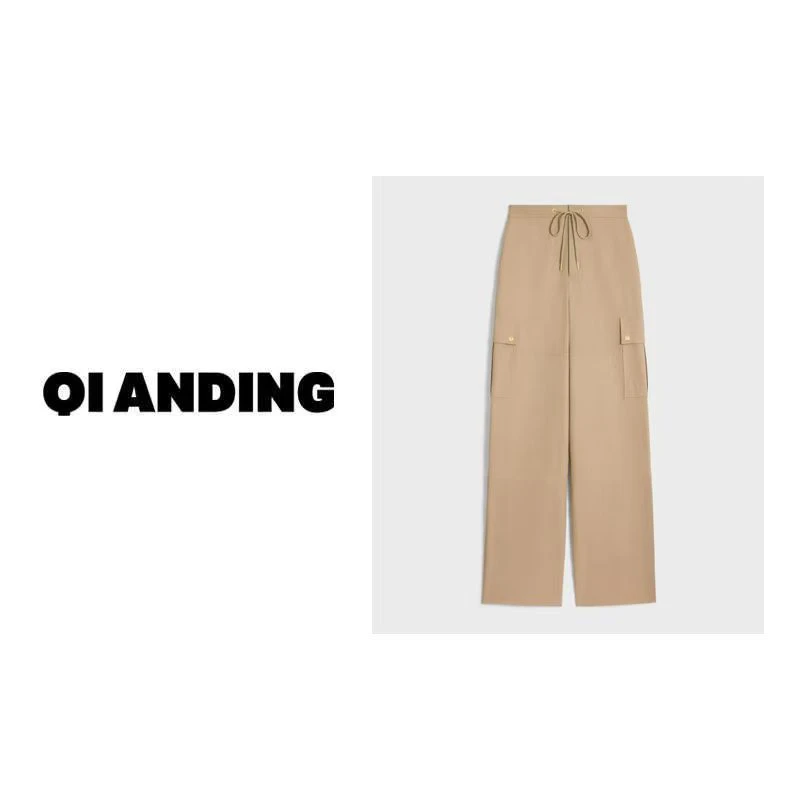 2024秋款“卡其工装裤”直筒系带工装裤两侧百搭裤246005