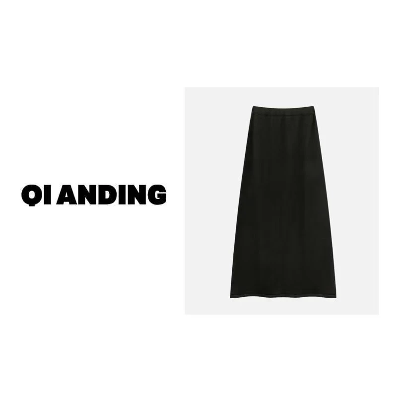 【QIANDING】2024新款夏季“小黑裙"裙子简约半身裙Q24120