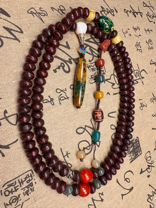 藏区回流老凤眼牛津红凤眼菩提108颗佛珠念珠脖挂