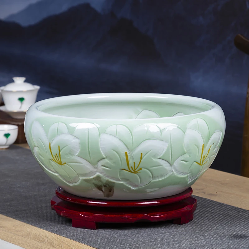 景德镇陶瓷鱼缸睡莲碗莲盆室内室外家用乌龟缸养鱼盆玉兰