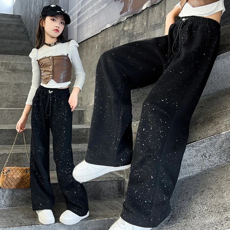 女童裤子秋装休闲裤2024新款中大童洋气亮片运动裤韩版长裤阔腿裤