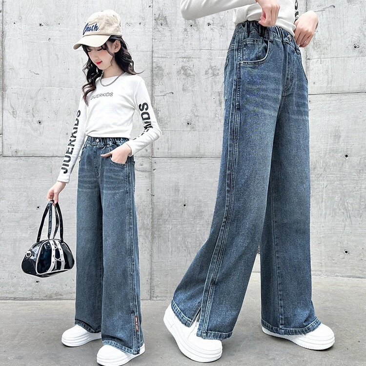 女童牛仔裤春秋款儿童2024新款女孩窄版直筒阔腿裤女大童秋季裤子