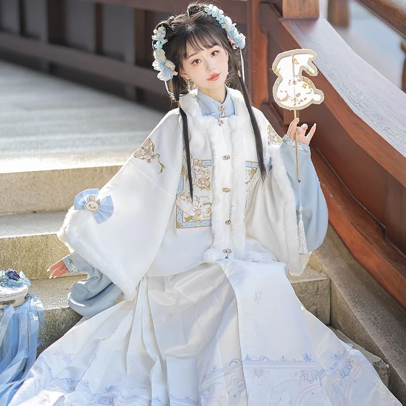 兔绒绒原创汉服女明制马面裙短袄立领琵琶袖日常秋冬加绒款中国风