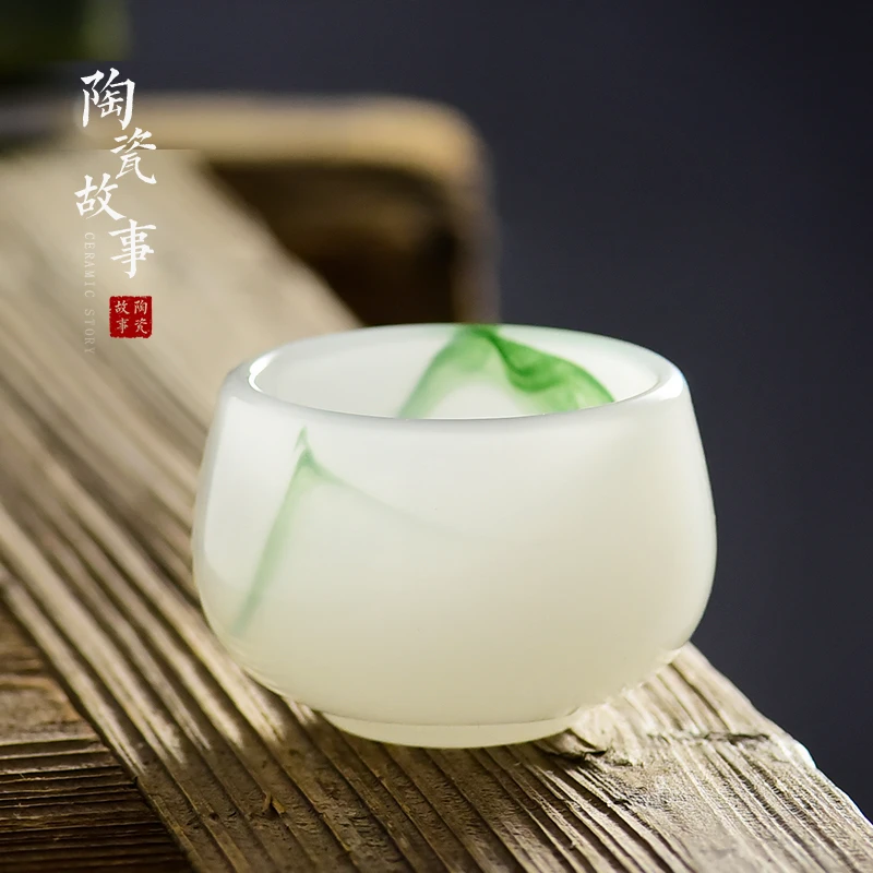 陶瓷故事功夫茶杯主人杯品茗杯琉璃小茶杯子玉瓷个人杯茶盏茶具