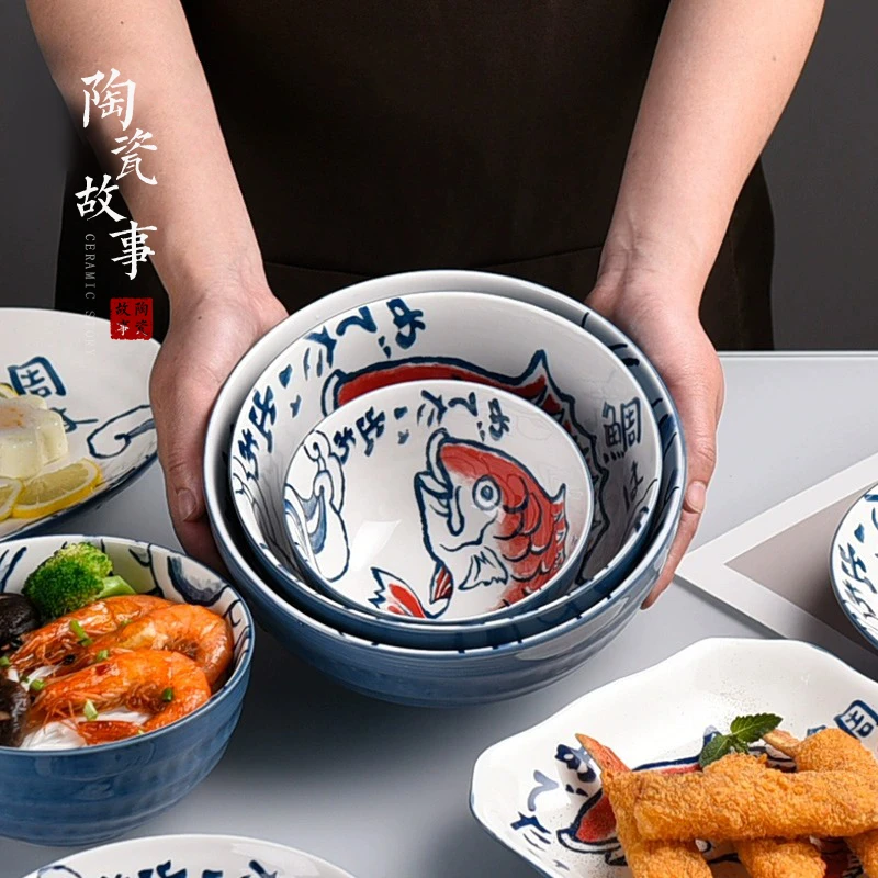 陶瓷餐具碗碟汤碗盘大号家用面盆饭碗勺子宿舍用学生微波炉专用