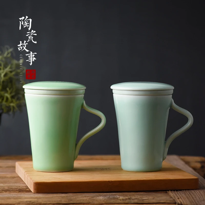 陶瓷故事龙泉青瓷马克杯水杯家用中式咖啡杯牛奶杯办公室纯色茶杯