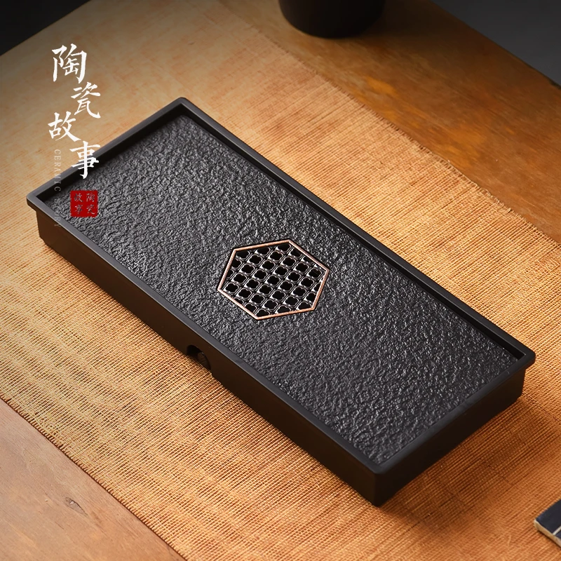陶瓷故事仿乌金石茶盘家用茶具储水托盘沥水盘小型干泡台茶台