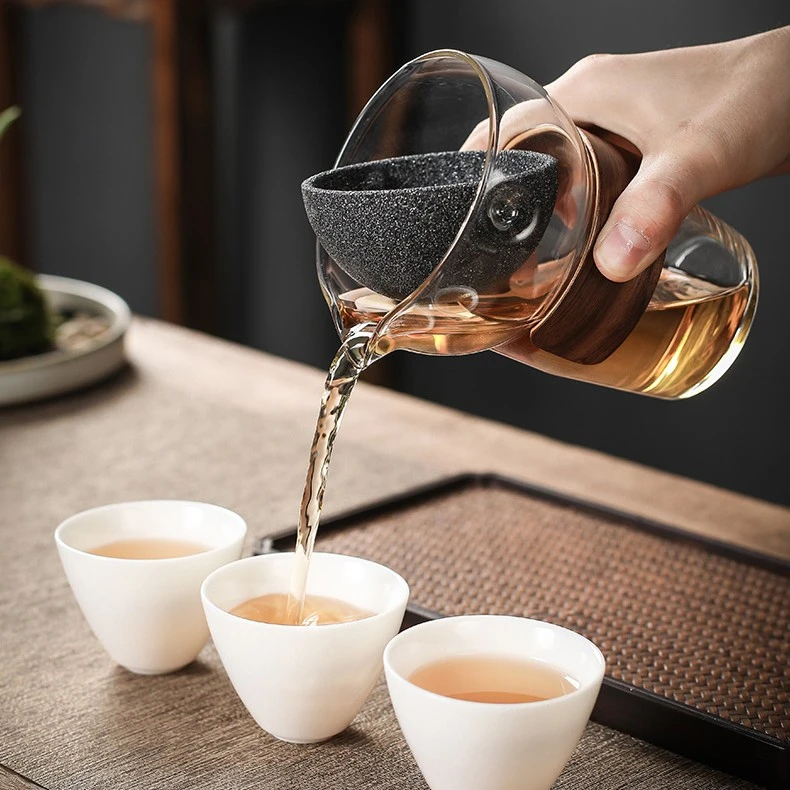 创意旋转无孔茶过滤器公道杯大容量茶具耐热玻璃茶漏茶道配件防烫