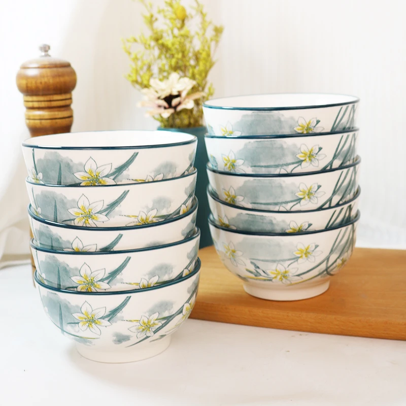 水仙花10只4.5英寸陶瓷餐具米饭碗