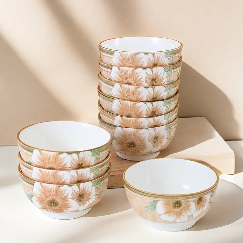4.6英寸山茶花饭碗10只食品级高温釉下彩