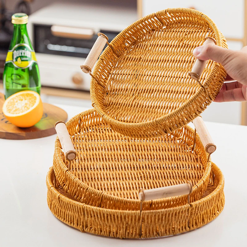 仿藤编收纳筐手提面包点心盘水果筐零食糖果面包篮馒头收纳托盘