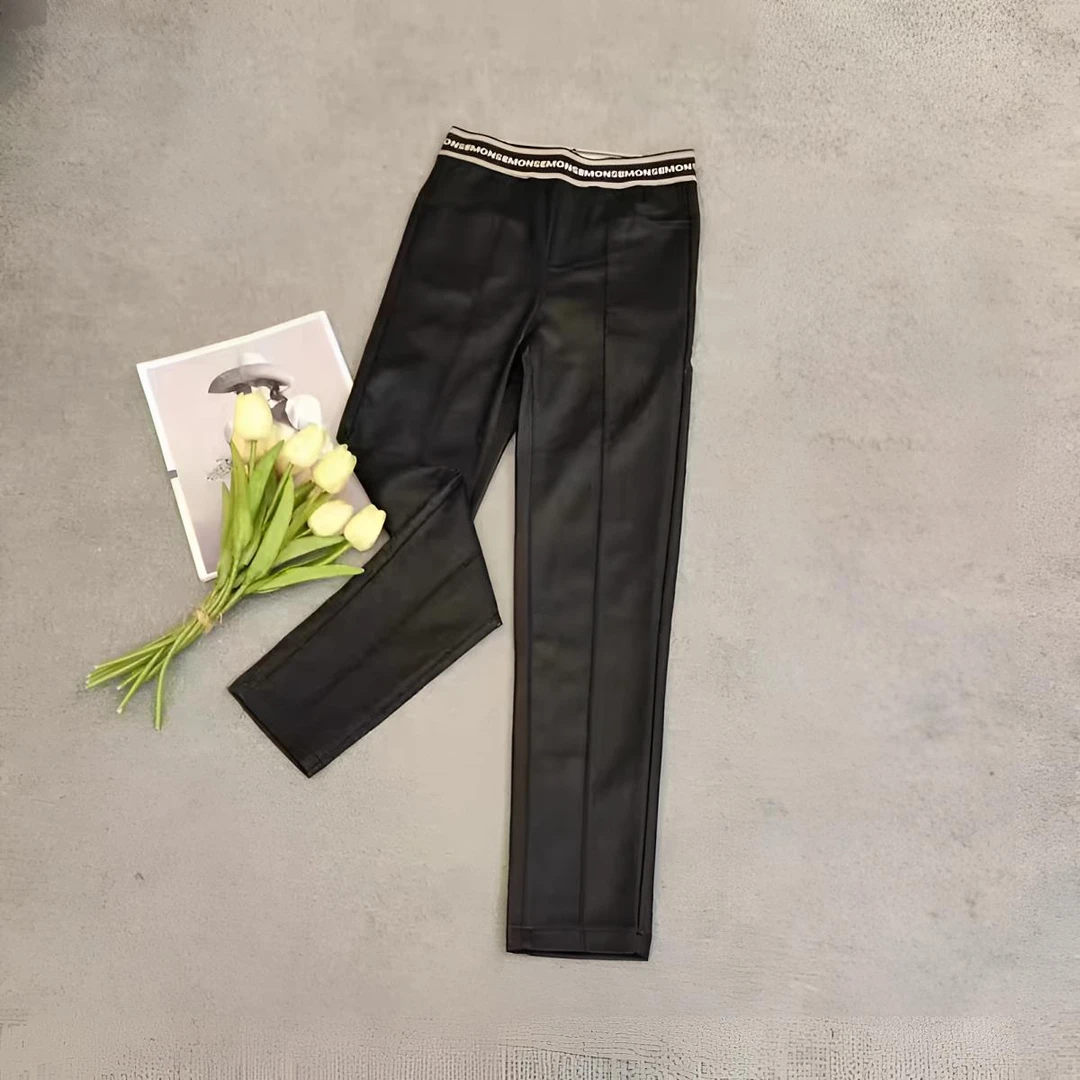 【珊珊家】新品字母腰口设计款涂层裤