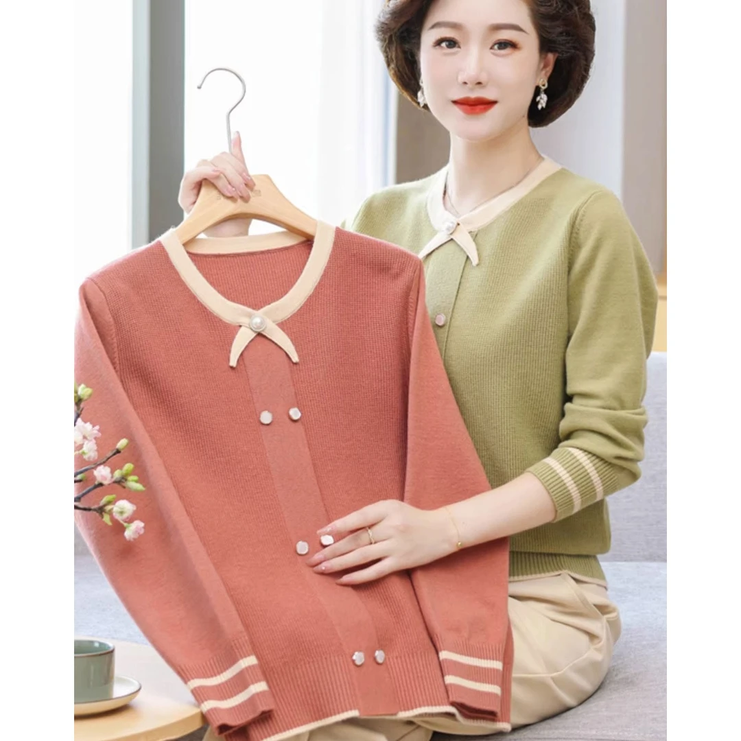 年轻妈妈装秋装针织小衫洋气高贵中老年女装秋冬毛衣时尚打底衫
