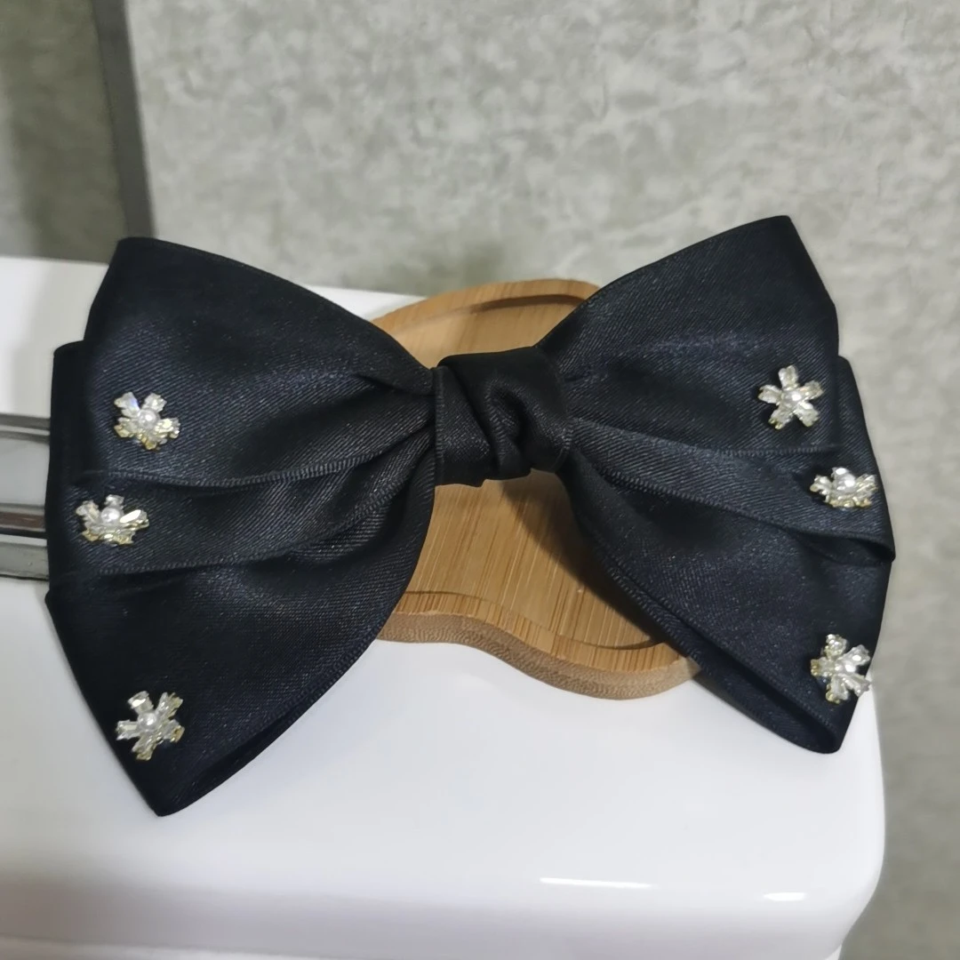优雅黑色缎面蝴蝶结发夹气质马尾夹头饰小香风网红法式甜美简约