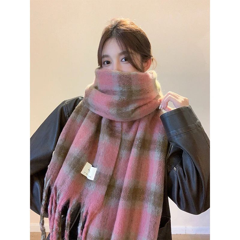 2023新款围巾女秋冬加厚保暖格子披肩韩版百搭流苏围脖秋冬季双面