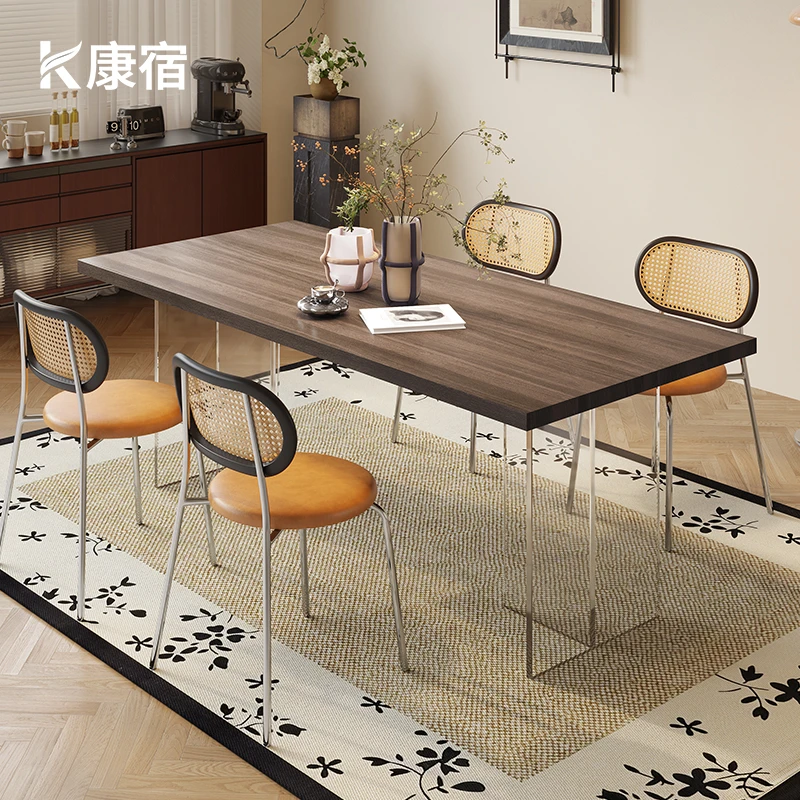 康宿木纹中古风岩板餐桌长方形餐桌亚克力餐桌