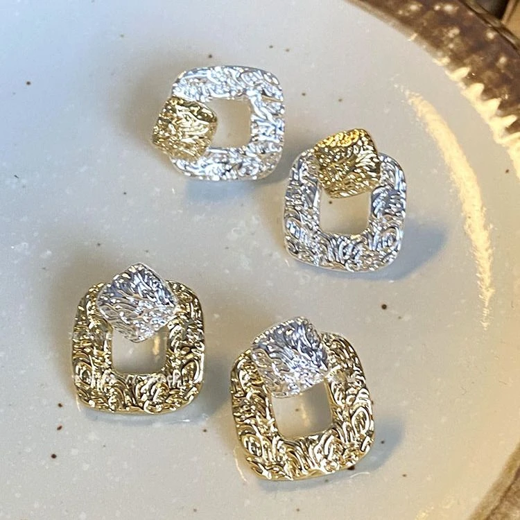 925银针金属风不规则肌理耳钉小众设计高级感耳环女气质独特耳饰