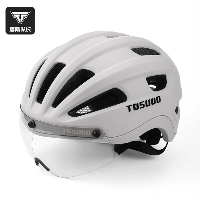 塔斯队长自行车头盔女变色风镜一体透气山地公路车骑行头盔男装备