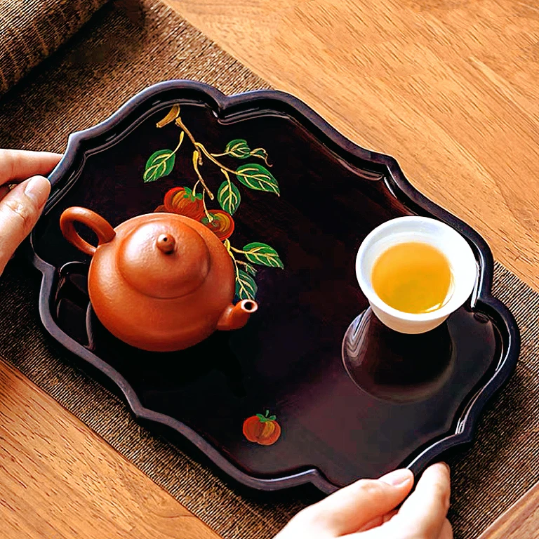 壶承茶盘干泡台手绘海棠圆形茶壶紫砂壶盖碗托盘壶垫茶托茶具配件
