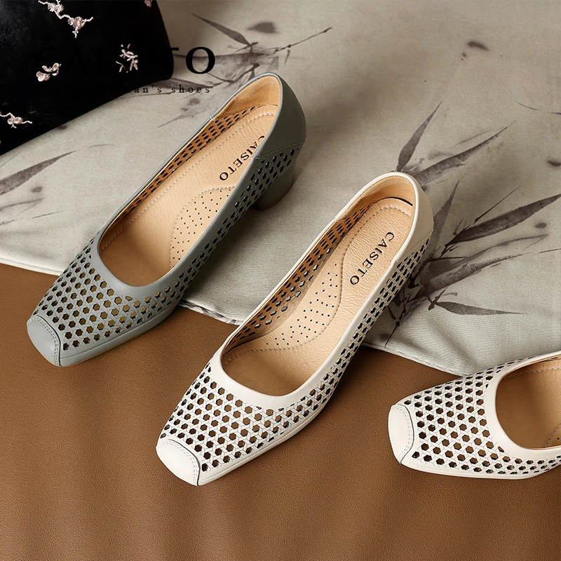 头层羊皮4.5cm夏季时尚百搭舒适软底真皮手工镂空透气女鞋24D489