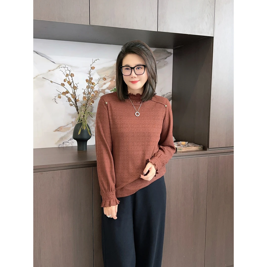 微胖女装【内在美】四叶草专机打揽蕾丝小衫秋冬新款打底衫20520