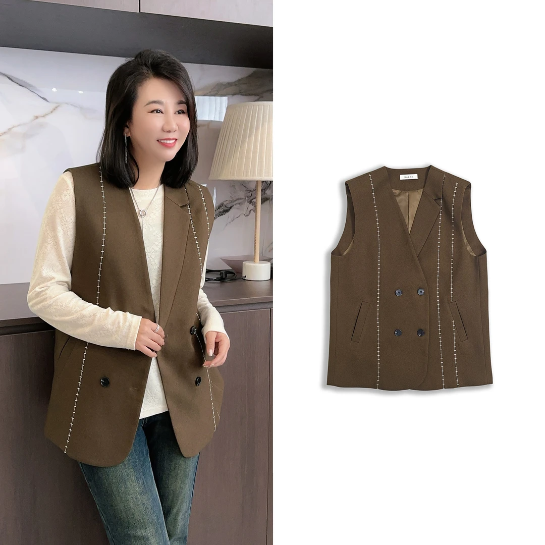 微胖女装【卡门世界】明线专机马夹秋季新款西装马甲坎肩502