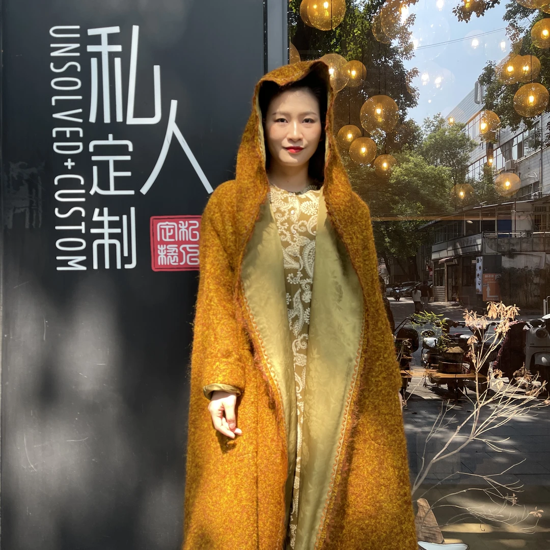 UNSOLVED CUSTOM/未解枯树橘马海毛连帽斗篷秋冬外套保暖拉风