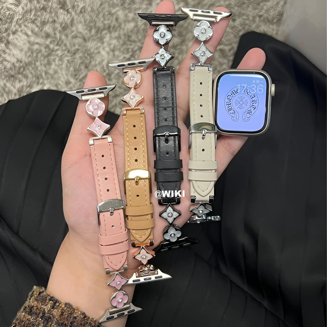 WIKI适用苹果iwatch手表s10老花鎏金滴胶表带s9温柔s8春夏s7皮质