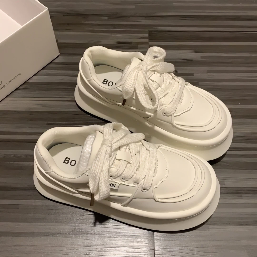 韩版圆头厚底增高小白鞋女春季新款潮流百搭板鞋透气运动休闲女鞋