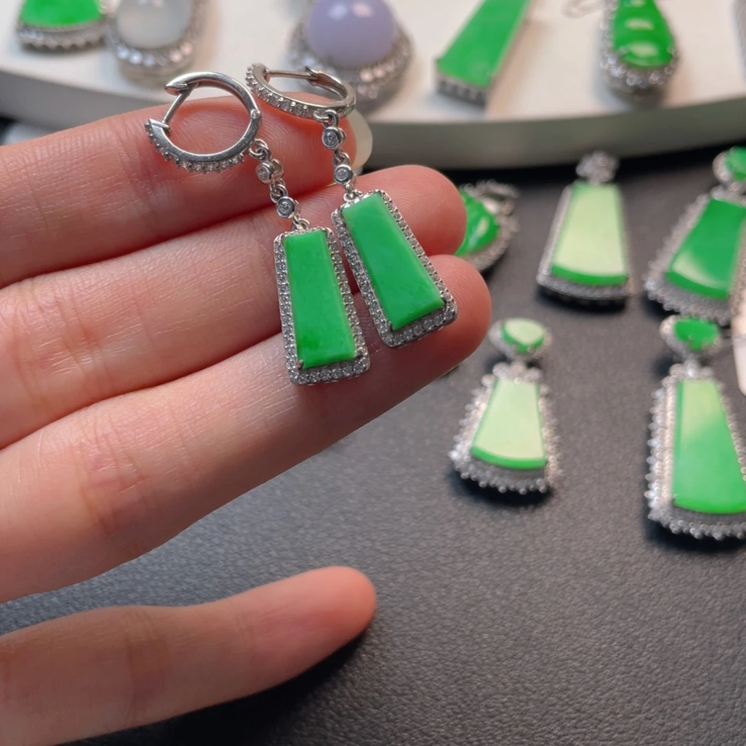 翡翠吊坠(不含链)银S925镶嵌耳坠