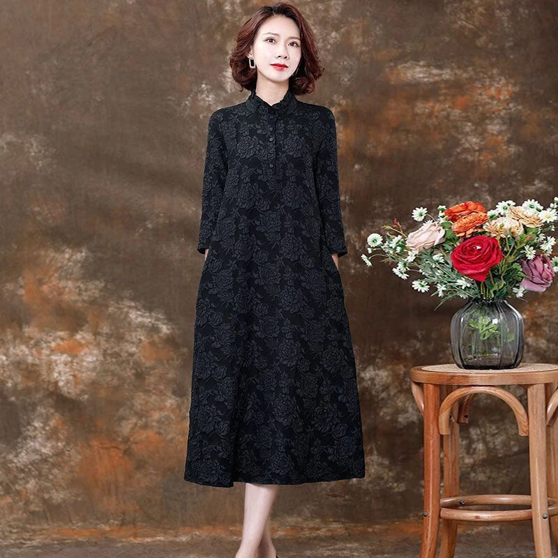 齐黛齐黛法式蕾丝打底连衣裙休闲春夏气质修身品牌黑色立领裙子秋