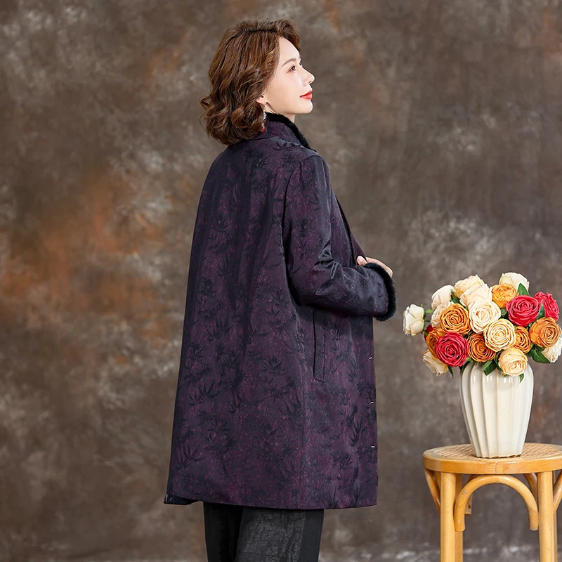 新中式女士高端大牌鹅绒服2024新款中长款国风妈妈减龄羽绒服外套