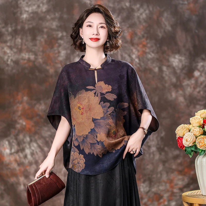 齐黛花罗香云纱高端品牌上衣女2025春夏新款宽松中式真丝衬衫小衫