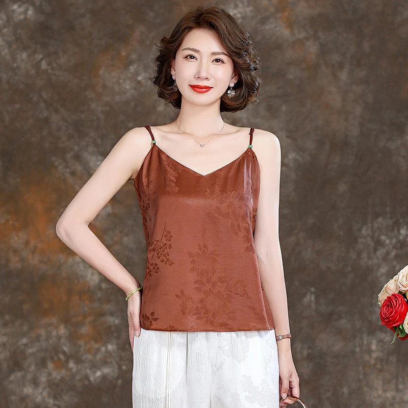 香云纱吊带衫短款夏季内搭真丝桑蚕丝无袖背心