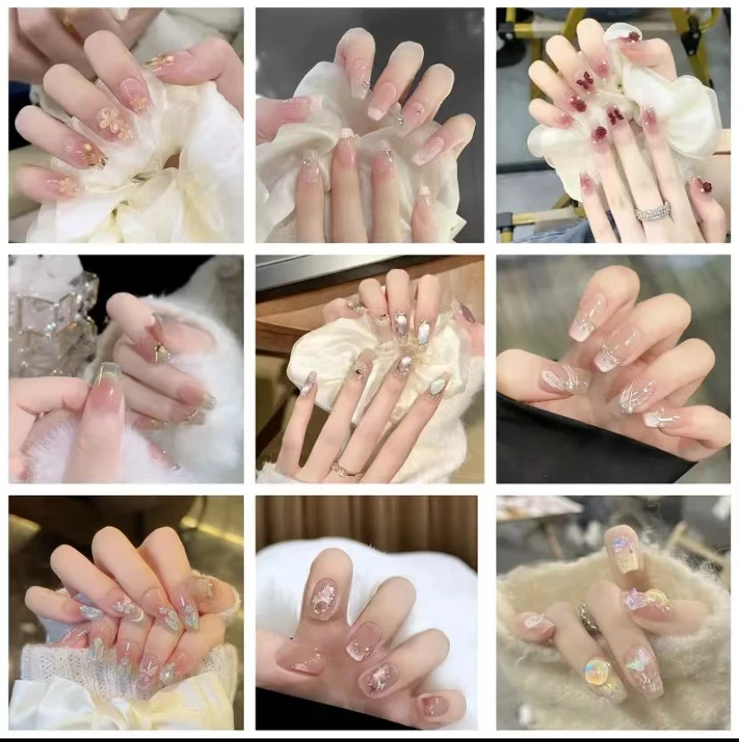 【纯手工穿戴甲】孤品显白高级短甲法式清新秋冬碎钻猫眼美甲款