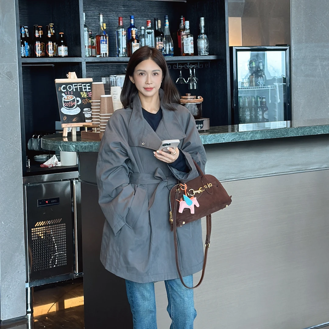 LYXZ x 大小与【曼城旧事】秋冬双层门襟腰带保暖羽绒服风衣74263