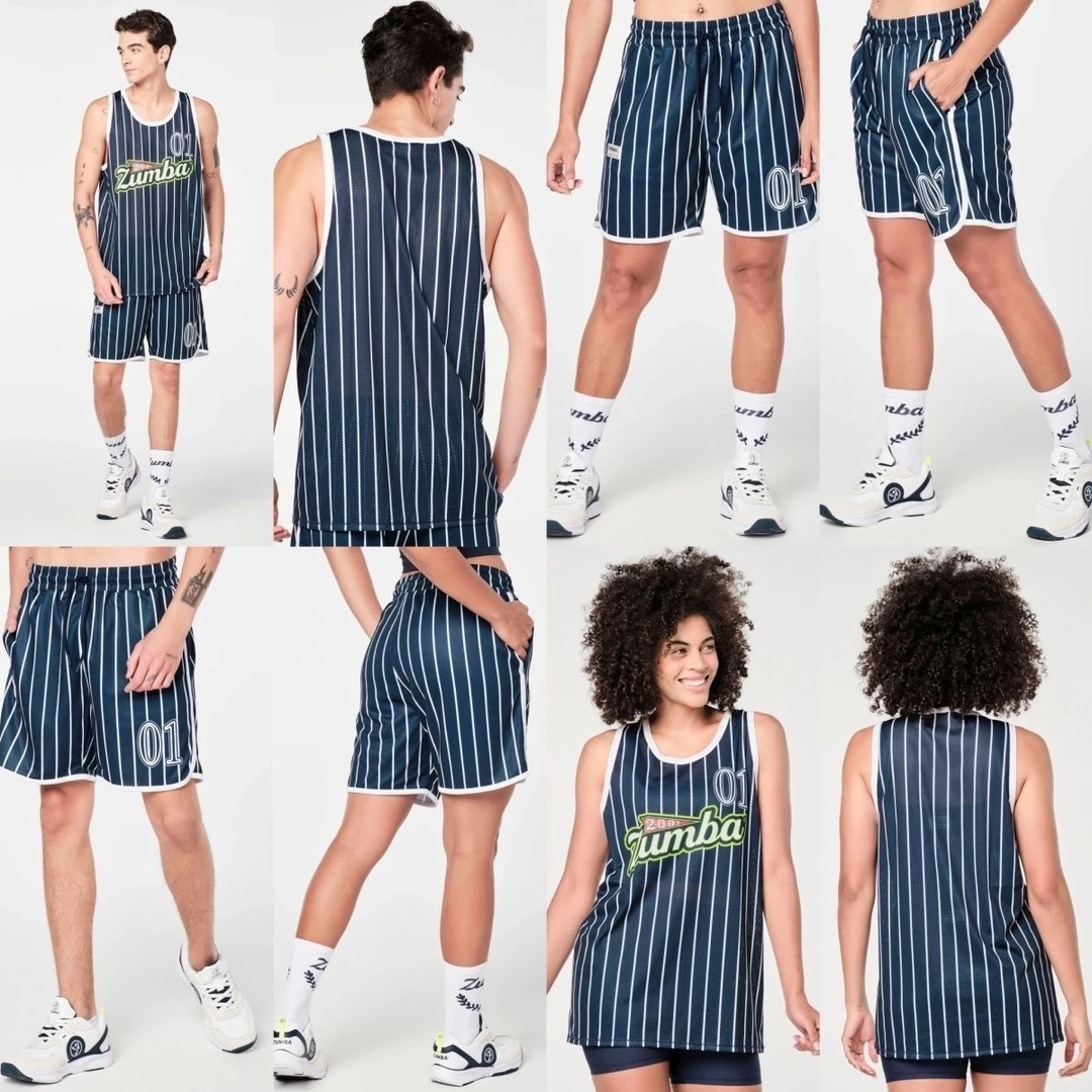 尊巴2024秋季新款网眼速干短裤背心套装男款女款现货Zumba藏青色