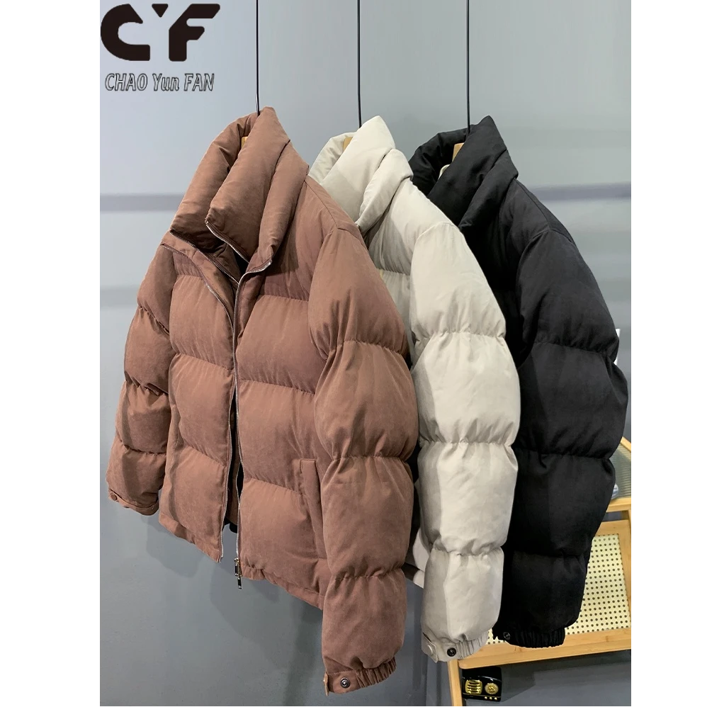 复古绒面双开拉链立领棉服男款冬季棉衣袄子男士加厚防风抗寒外套