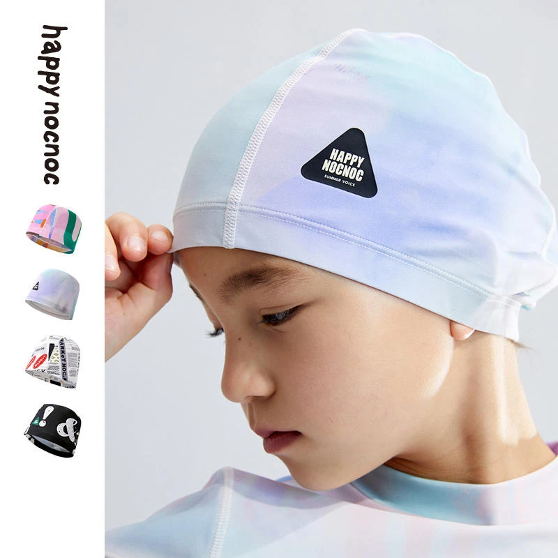 happy nocnoc/敲开心儿童泳帽男童女童宝宝温泉游泳帽印花夏季新