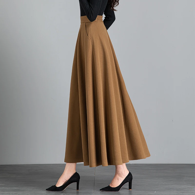 新款羊毛呢半身长裙女秋冬到脚踝长款a字大摆裙冬季厚款呢子裙子