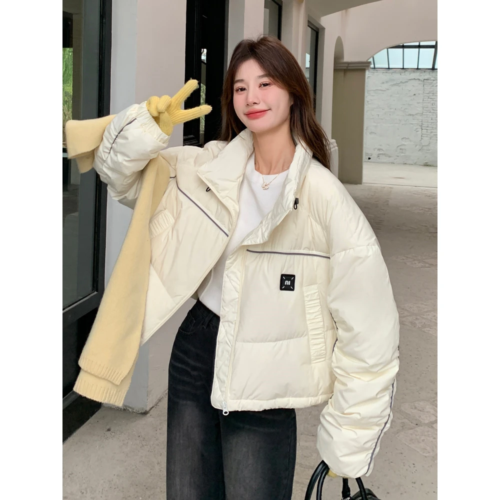 白色加厚90白鸭绒羽绒服女冬季2024年新款时尚小个子短款面包服