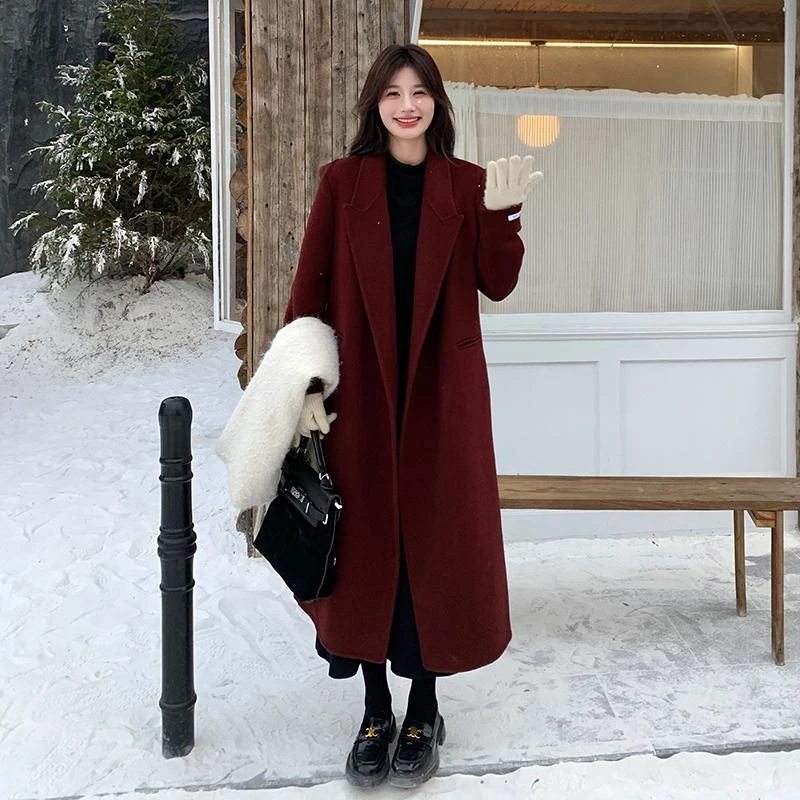 酒小个子复古显瘦气质感羊毛双面呢大衣女冬新款长过膝毛呢宽松