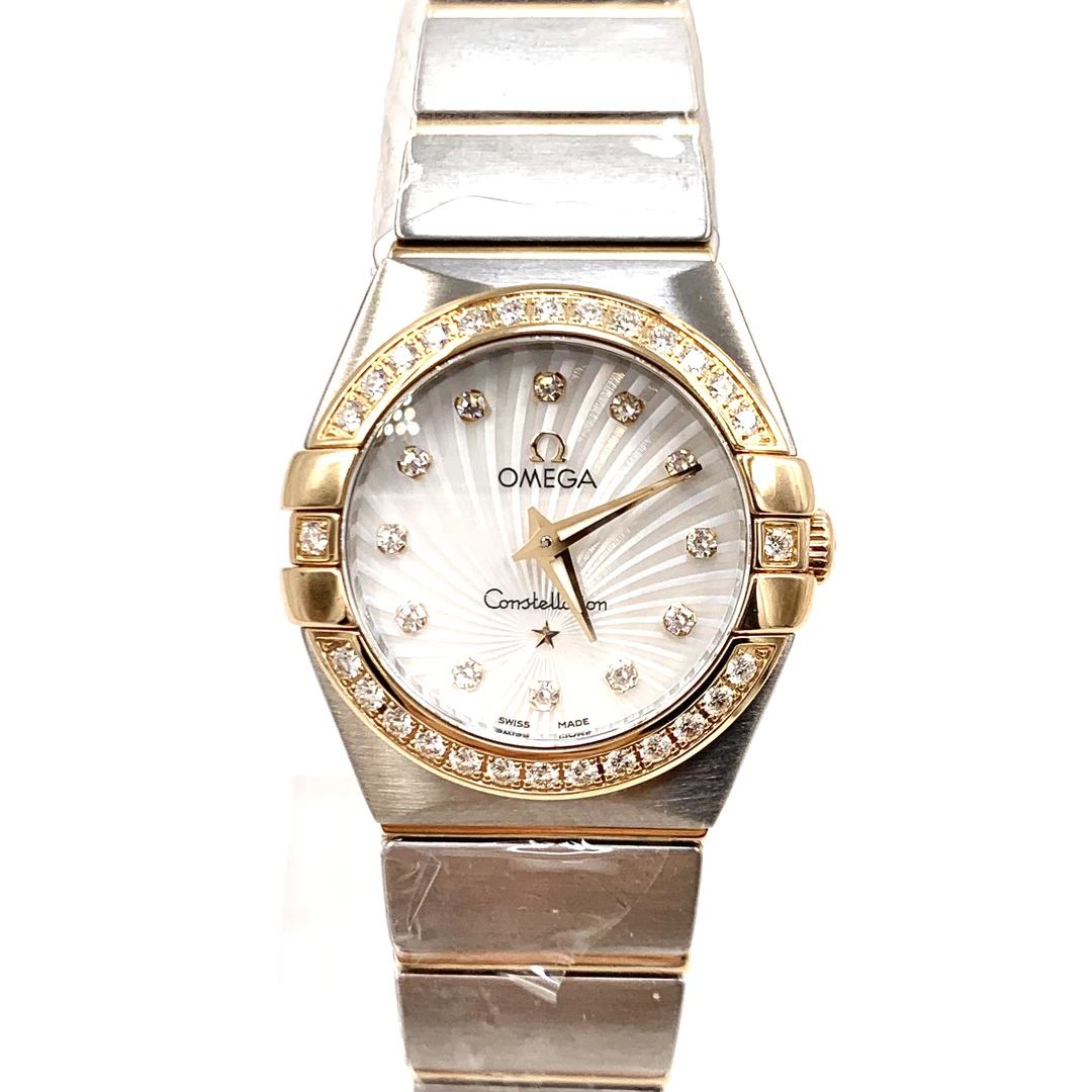 99新 Omega/欧米茄 星座/间玫瑰金原镶钻/石英/表径24mm/女表