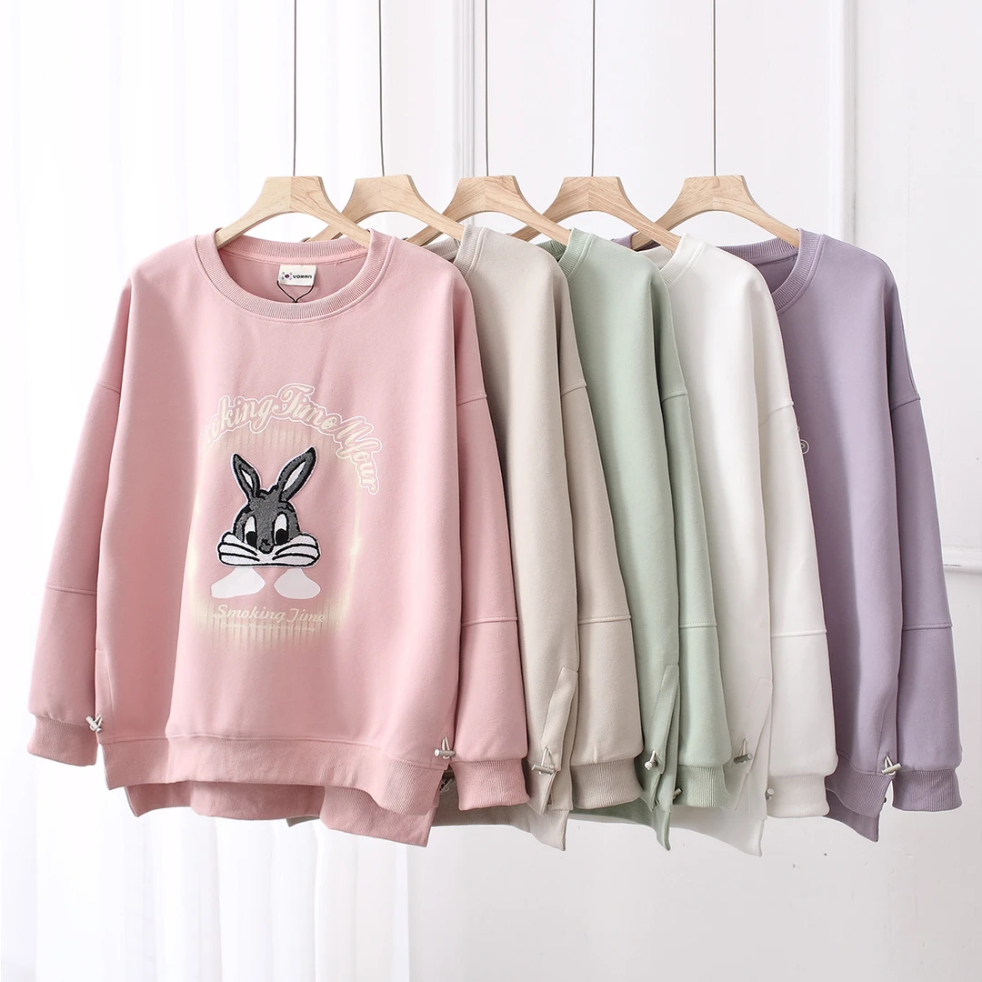 出口外贸！B056春秋季休闲卫衣韩版女装宽松兔子刺绣百搭上衣