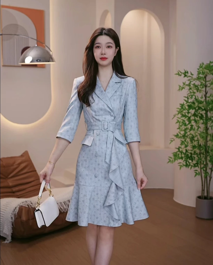 【蒂妮佳轻奢女装】1774品牌女装七分袖气质收腰西装连衣裙2