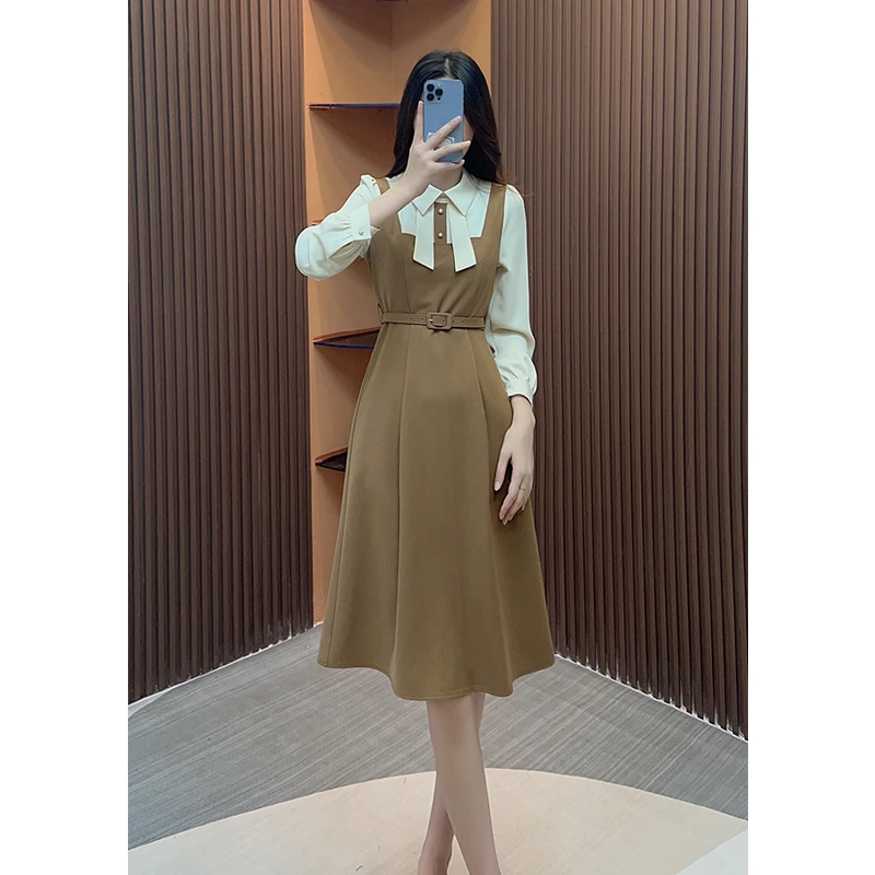 【蒂妮佳清仓】9201囯内设计师品牌女装气质收腰长袖连衣裙