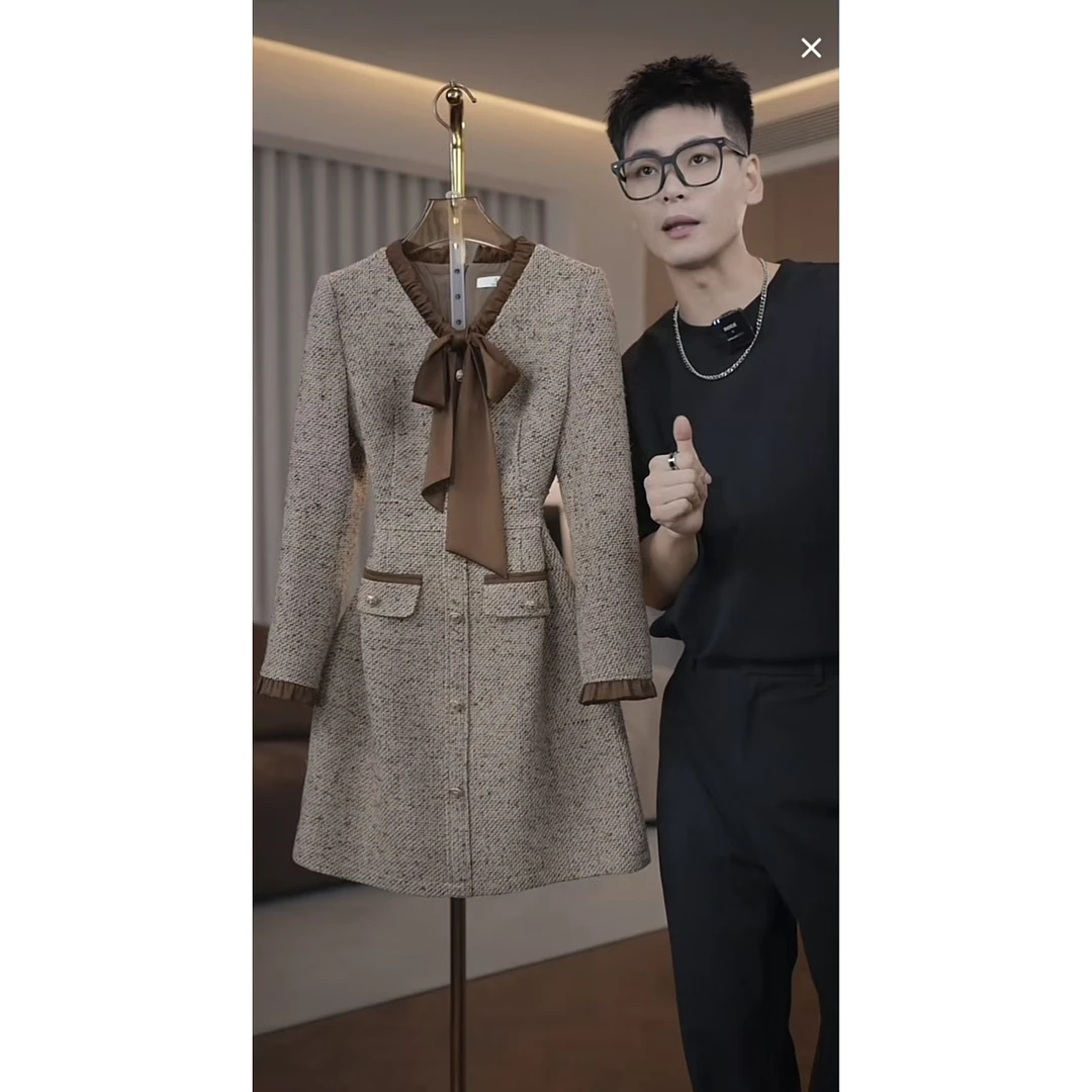 【蒂妮佳】1825品牌设计师气质收腰长袖女装连衣裙